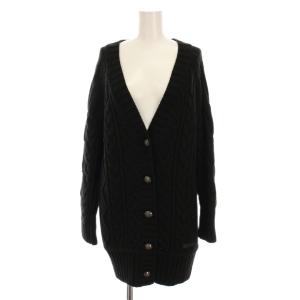 カーディガン ニット Vネック 長袖 38 黒 ブラック ケーブル編み E1N32-270-09 /YM