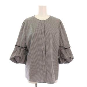 COLLECTION シャツ ブラウス 七分袖 クルーネック ギンガムチェック 40 黒 ブラック /BB