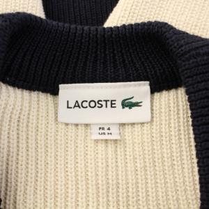 LACOSTE ハイブリッドワッフルニットカーディガン リブ 長袖 Vネック ワッペン ワンポイント バイカラー FR4
