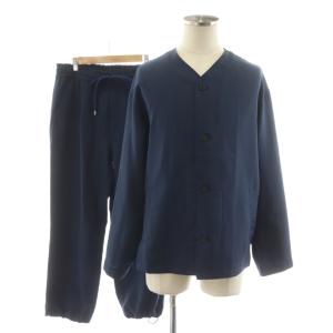 セットアップ ノーカラージャケット パンツ スラックス イージー M 紺 ネイビー /RR