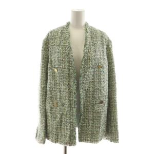 24AW ノーカラージャケット ツイード 4 緑 グリーン /RR