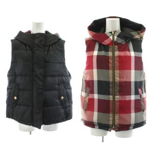 ダウンベスト チェック柄 リバーシブル アウター 40 黒 ブラック 赤 レッド 55C04-661-09