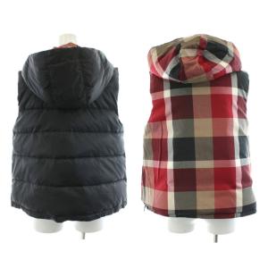 BLUE LABEL CRESTBRIDGE ダウンベスト チェック柄 リバーシブル アウター 40 黒 ブラック 赤 レッド 55C04-661-09