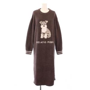 ルームウェア 部屋着 ワンピース ひざ丈 長袖 クルーネック ストレッチ F 茶 ブラウン /BB