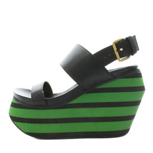 MARNI サンダル ウェッジソール ストラップ 37 黒 ブラック 緑 グリーン /AN26