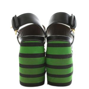 MARNI サンダル ウェッジソール ストラップ 37 黒 ブラック 緑 グリーン /AN26