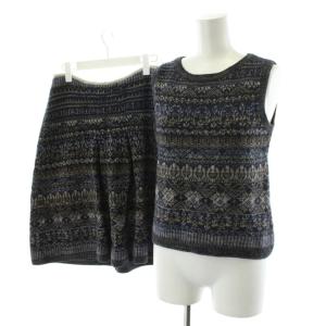 セットアップ 上下 ベスト プルオーバー フレアスカート ひざ丈 ニット アルパカ混 2 1 紺 ネイビー