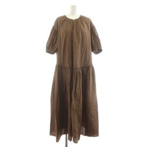 ワンピース ロング 絹混 シルク混 36 ブラウン パフスリーブ フレア ティアード /RR