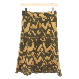 フレアスカート イージー ひざ丈 ウエストゴム ウール 総柄 1 ベージュ カーキ /BB
