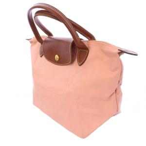 Longchamp ルプリアージュ ハンドバッグ ナイロン レザー バイカラー ロゴ ピンク 茶 ブラウン /BB