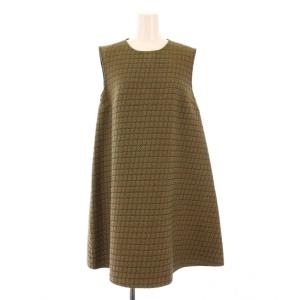 フレアワンピース ひざ丈 ノースリーブ クルーネック ストレッチ 総柄 38 マルチカラー /BB