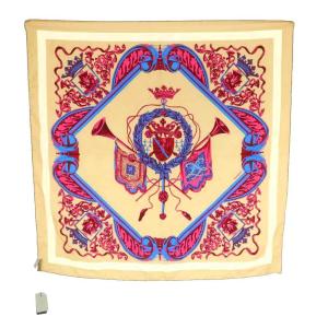 スカーフ シルク 総柄 88×88 ベージュ マルチカラー crest /MI