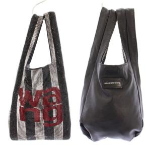 ハンドバッグ トートバッグ リバーシブル ロゴ レザー ラインストーン 黒 ブラック シルバーカラー 赤