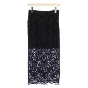 タイトスカート マキシ ロング レース ワンカラー ウール シルク混 40 黒 ブラック /BB