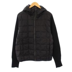 ダウンジャケット ナイロン アウター ショート丈 ジップアップ ニット 切替 ウール混 ワンカラー L