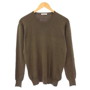 クルーネックプルオーバー ニット 長袖 ワンカラー 無地 ストレッチ 薄手 シルク F カーキ 20080500804010