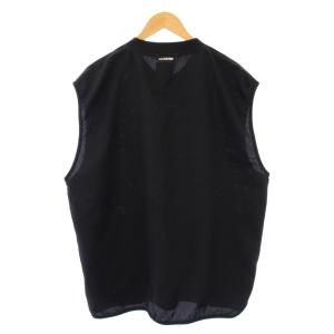 and wander ベスト プルオーバー Vネック ストレッチ ワンカラー ロゴ XL 黒 ブラック 574-5181072