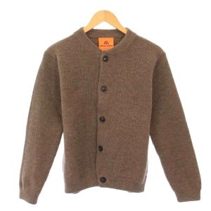 ニットカーディガン 長袖 リブ クルーネック 厚手 ウール ワンカラー XS 茶 ブラウン /BB