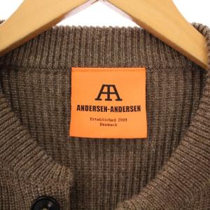 Andersen-Andersen ニットカーディガン 長袖 リブ クルーネック 厚手 ウール ワンカラー XS 茶 ブラウン /BB