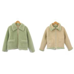 ボアフェイクムートンジャケット リバーシブル フェイクレザー ステンカラー アウター ショート丈 ウール混