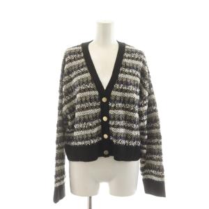 22SS カーディガン 長袖 ショート丈 ウール混 36 ネイビー 紺 ブラック 黒 ホワイト 白 ツイード