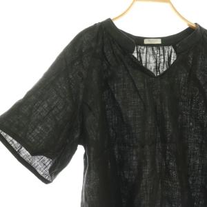 fog linen work シャツ ブラウス 半袖 プルオーバー リネン 黒 /DF