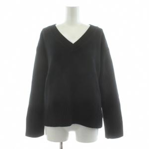 ニット セーター 長袖 ウール カシミヤ混 黒 ブラック Vネック /KU