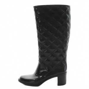 長靴 レインシューズ レインブーツ キルティング 37 黒 ブラック /AN19