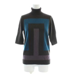 半袖ニット ハイネック カシミヤ 42 ブラウン 幾何学模様 マルチカラー /AP