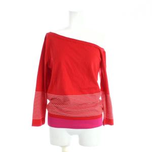 ニット 長袖 ワンショルダー 42 赤 レッド ボーダー柄 薄手 /AP