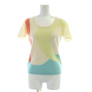 ニット 半袖 カシミヤ 42 アイボリー マルチカラー カラーブロック /AP