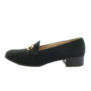 Salvatore Ferragamo ローファー モカシン スクエアトゥ スエード 7.5 黒 ブラック 47147 /AN34