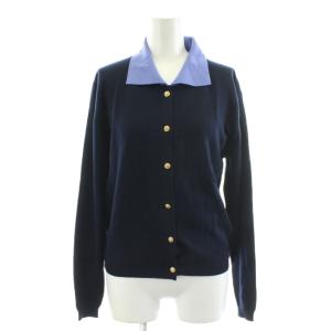 ニット カーディガン 金ボタン ウール 3 紺 ネイビー /AN52