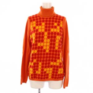 ニット セーター 長袖 タートルネック ドット柄 カシミヤ 36 オレンジ /BM