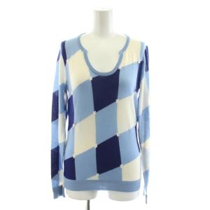 ニット カットソー 長袖 総柄 カシミヤ 42 水色 ライトブルー 青 ブルー /AN45