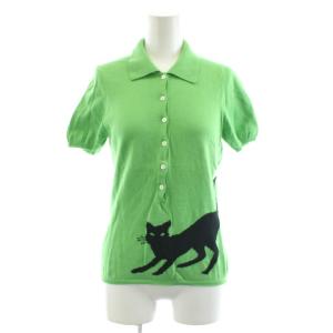 ポロシャツ 半袖 猫柄 カシミヤ 38 ライトグリーン /AN47
