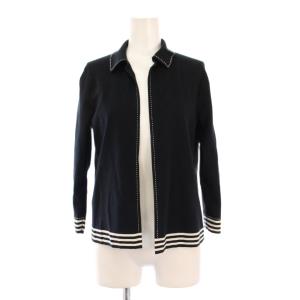カーディガン 長袖 前開きトッパー ショート丈 ストレッチ 42 黒 ブラック /BB