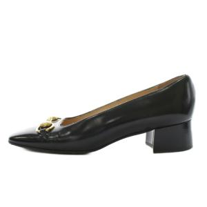 GUCCI ホースビット パンプス チャンキーヒール スクエアトゥ レザー 38 黒 ブラック 2293 /AN32