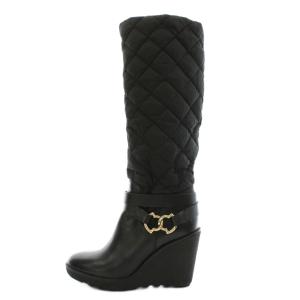 NEW CERNOBBIO ダウンロングブーツ ウェッジソール 39 黒 ブラック /AN39