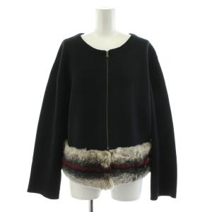 ニットジャケット ジップアップ ノーカラー ラビットファー 38 黒 ブラック 531-275967 /AN47