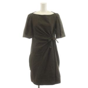 ワンピース ひざ丈 5分袖 リボン 38 茶 ブラウン 179743 ZQ030 /AN68