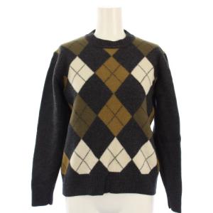 ニット 長袖 ウール M グレー ベージュ 白 ホワイト チェック柄 アーガイル柄 BBT11-340-08