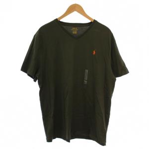 Tシャツ カットソー 半袖 Vネック ロゴ刺繍 L/G カーキ /BM