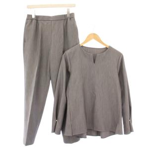 23AW フェイクパールカフスブラウスパンツセットアップ シャツ 長袖 プルオーバー スキッパー スラックス