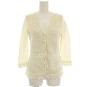 ニットカーディガン レース 切替 七分袖 白 ホワイト /HN