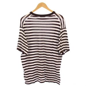 JOHN SMEDLEY ニット セーター 半袖 クルーネック 薄手 ストレッチ バイカラー ボーダー柄 L 茶 ブラウン 白 ホワイト