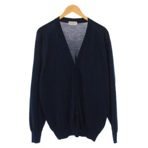ニットカーディガン 長袖 Vネック 薄手 ワンカラー 無地 ウール L 紺 ネイビー /BB