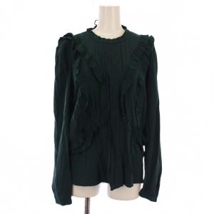 シャツ ブラウス 長袖 フリル 後ろリボン シルク 38 緑 /BM