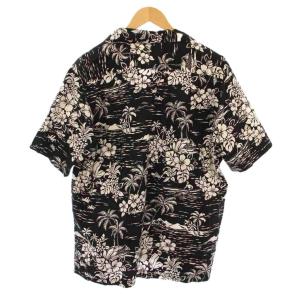 ANATOMICA アロハシャツ カジュアル 半袖 オープンカラー 花柄 バイカラー 総柄 L 黒 ブラック 白 ホワイト