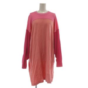 ワンピース ピンク ラウンドネック 長袖 配色切り替え /AU